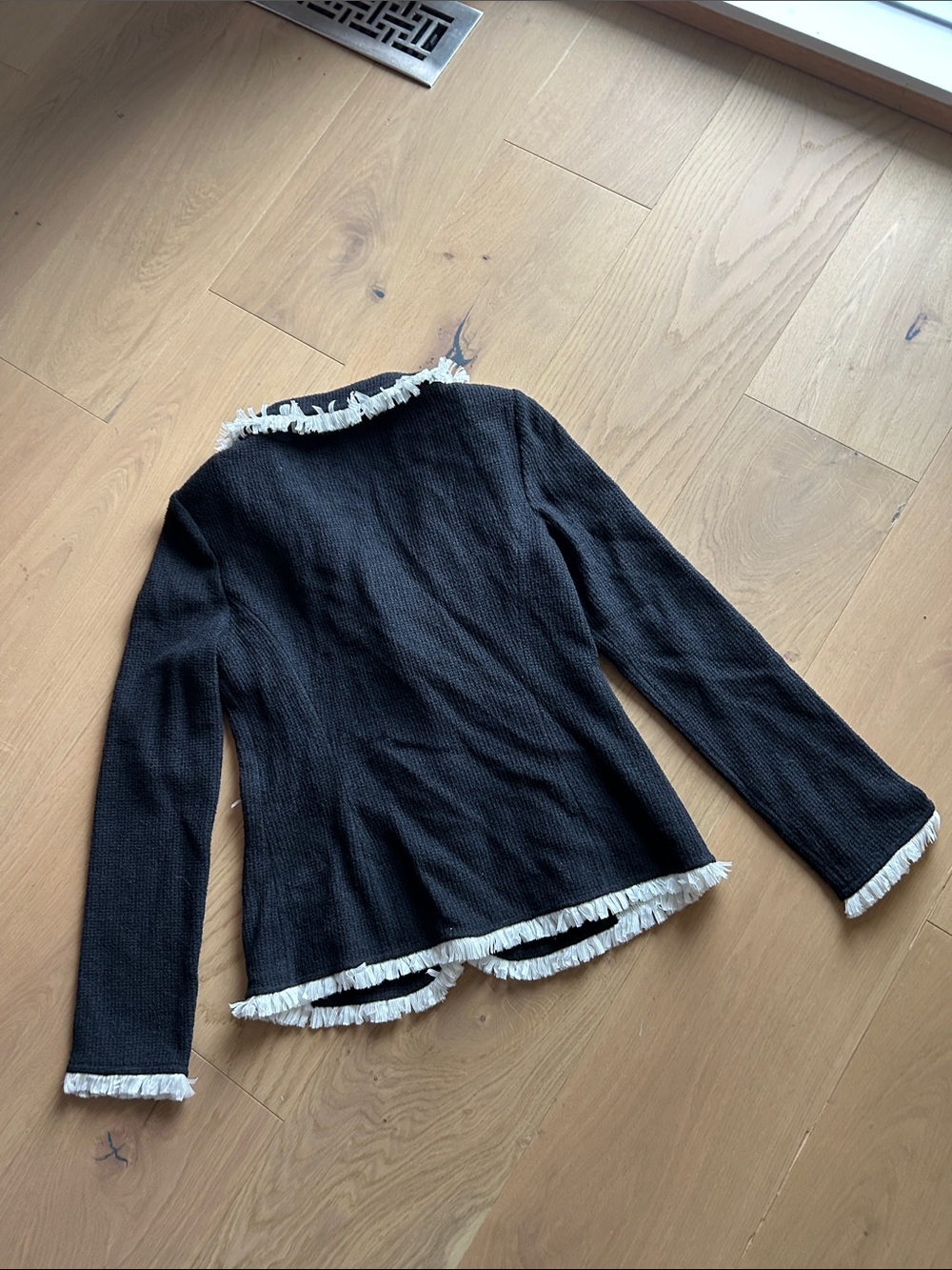 St. John Black Knit Blazer with White Fringe and Gold Buttons - Picture 6 of 8